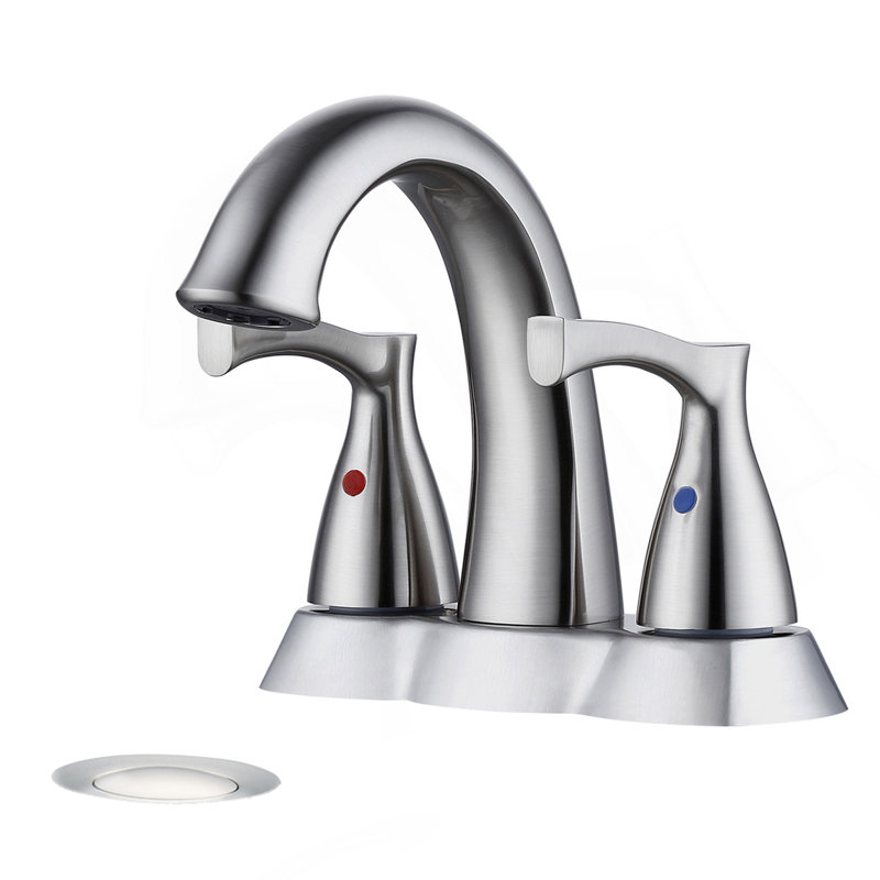 Robinet pour salle de bain à 2 poignées et 4 poignées avec drain, nickel brossé