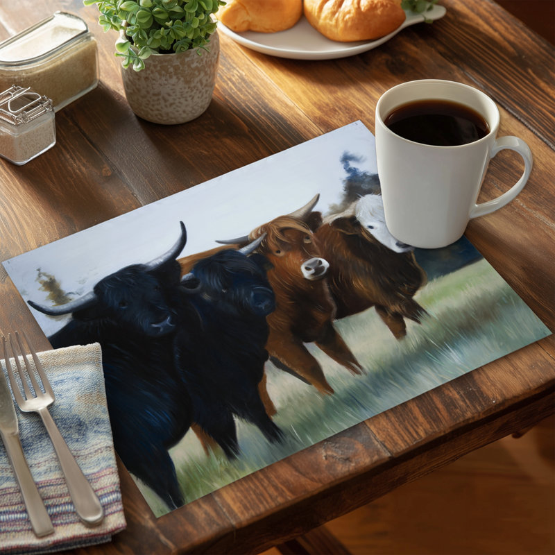 Highland Cows Brown Polyester Placemat | Farm Animal Decor