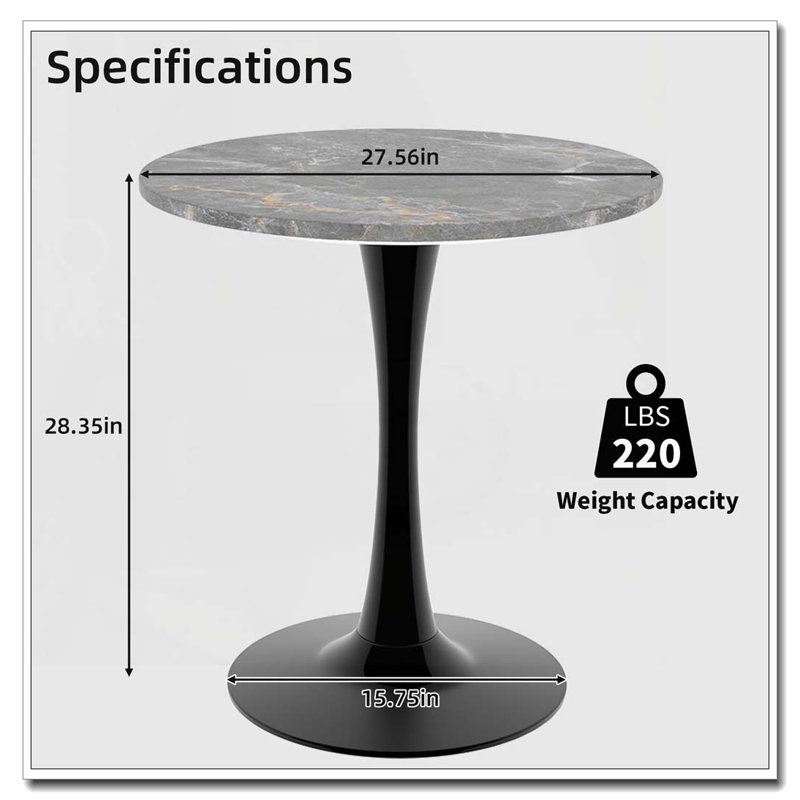 Table de salle à manger ronde en bois avec base piédestal, table basse, Marbre, Noir