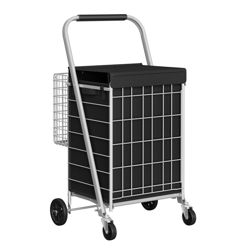 Heavy Duty Grocery Cart With 360° Swivel Wheels, Gray