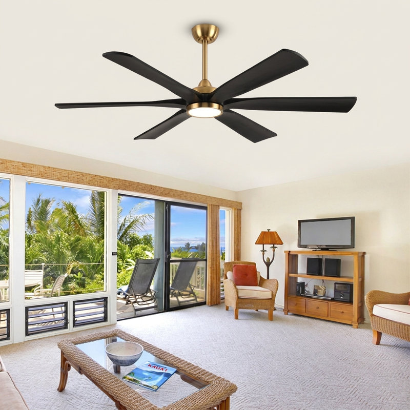 Ventilateur de plafond moderne avec télécommande, 6 pales en bois massif, moteur à courant continu silencieux, ventilateur de plafond extérieur pour patio couvert avec lumière