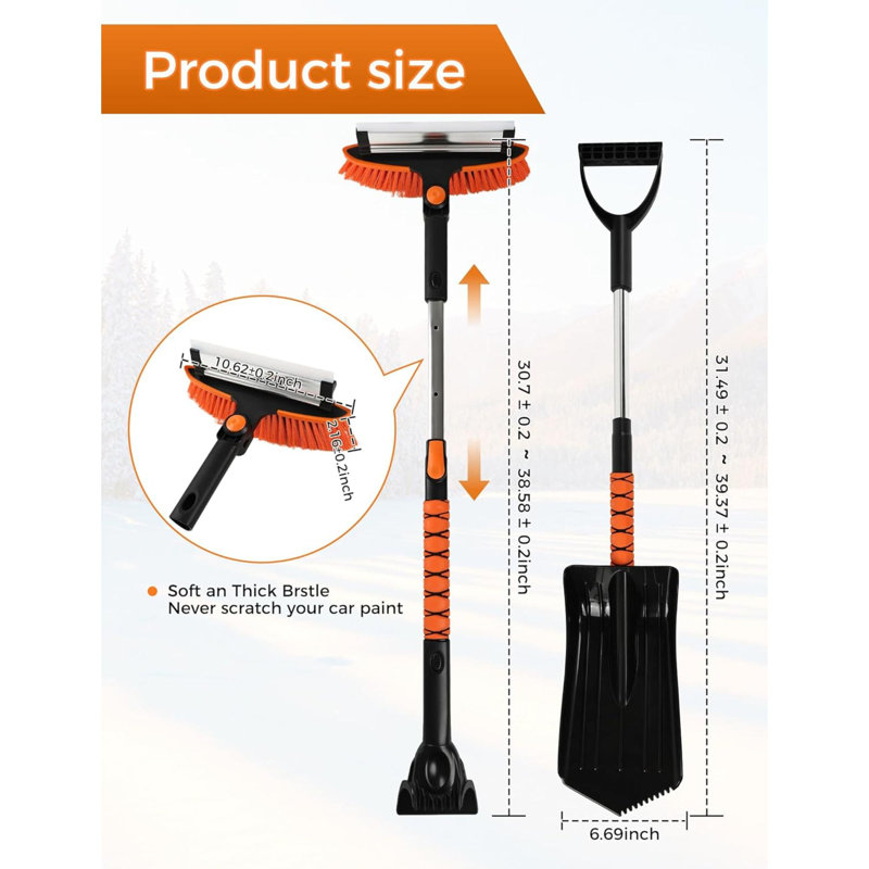 Grattoir à glace extensible 41 po pour pare-brise de voiture 2-en-1 Brosse à neige pour voiture Grattoir à neige pour voiture