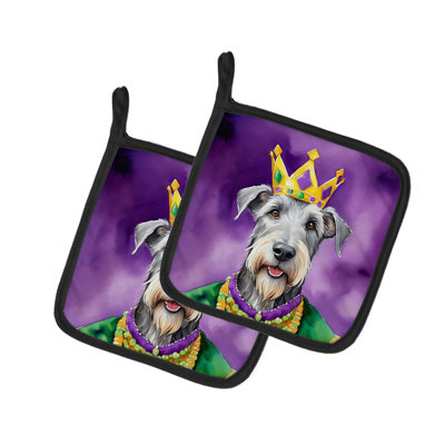 Irish Wolfhound King of Mardi Gras Pair of Pot Holders