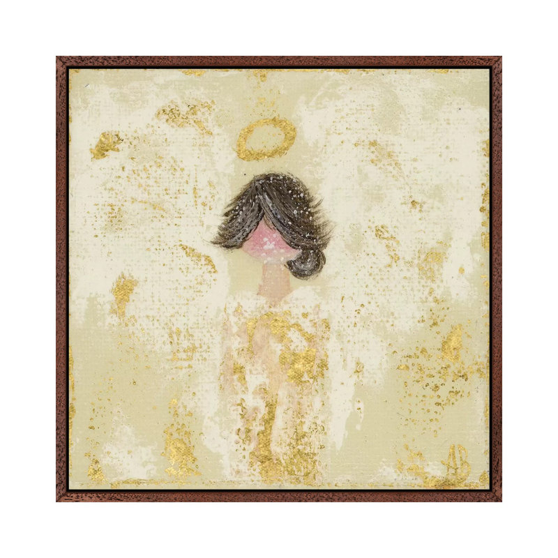Gold Crème Angel by Ashley Bradley - Print on Canvas, 66.04 cm H x 66.04 cm W, Classic Brown Wood Framed