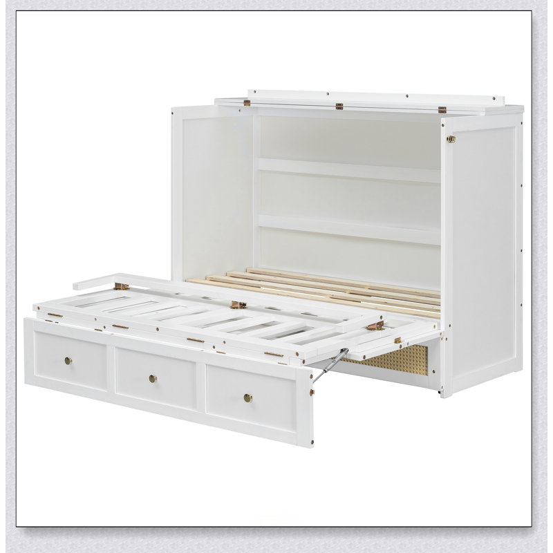 Murphy Bed With Large Drawers, Blanc