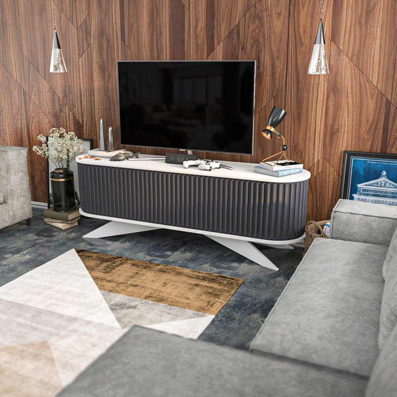 Laffoon Unfinished TV Stand, White/Anthracite