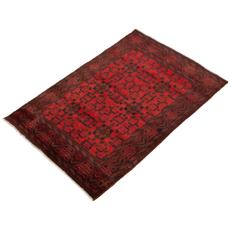 Tapis de la zone en laine rouge 4 pi 1 po x 6 pi 1 po à main one-of-kind-noué la 2010s esari turque Alarick