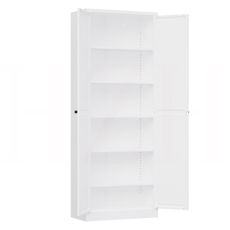 72" White Metal Kitchen Pantry Cabinet with Doors – Heavy-Duty Freestanding Storage Organizer with 5 Adjustable Shelves, Tool-Free Assembly for Pantry, Kitchen & Bathroom