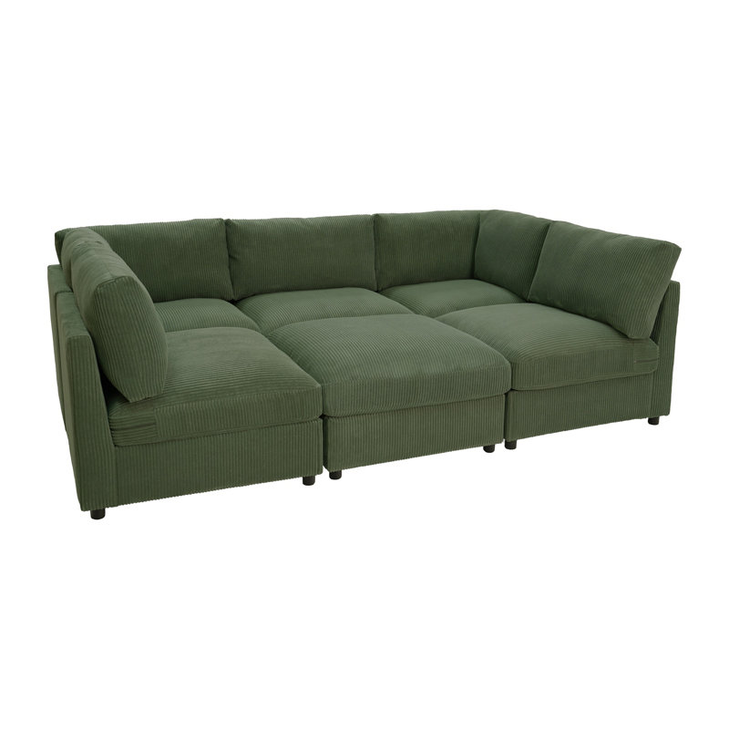 Corduroy Reversible Modular Sectional, 33" H x 98" W x 126.5" D, Dark Green Corduroy