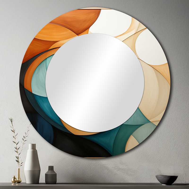 Orange Mid Century Organic Harmony I - Midcentury Modern Unique Wall Mirror Decor, Mid-Century Modern Large Mirror, Printed Metal Art