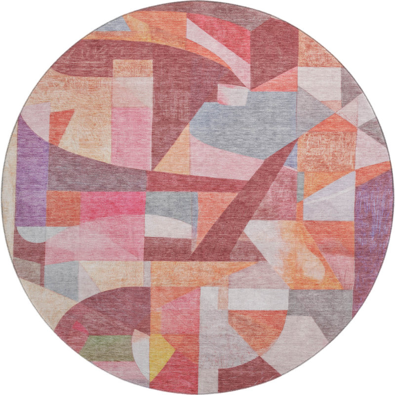 Tapis abstrait lavable à la machine de qualité supérieure AMF1757, Rond 8 pi