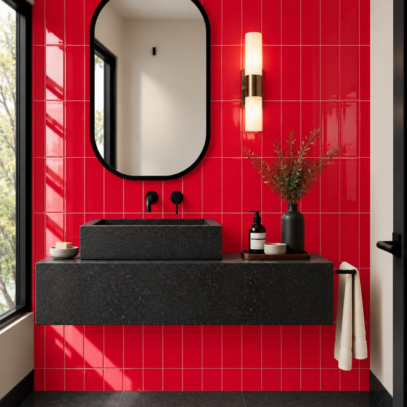 Color Beat Gloss 4" x 8" Ceramic Subway Tile, Cherry