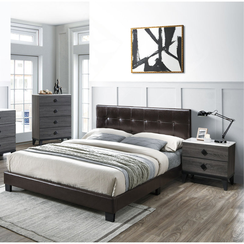Tête de lit rectangulaire en similicuir de style contemporain, Lit double, Brown