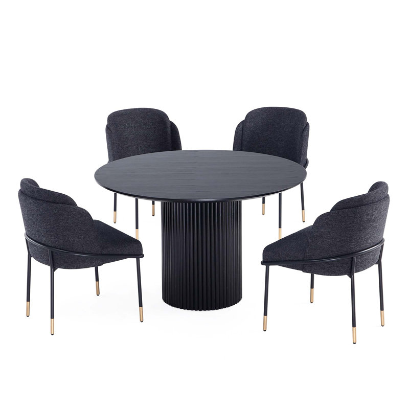 Ensemble de salle à manger 5 pièces en bois de frêne massif Flor and Hathaway, Noir