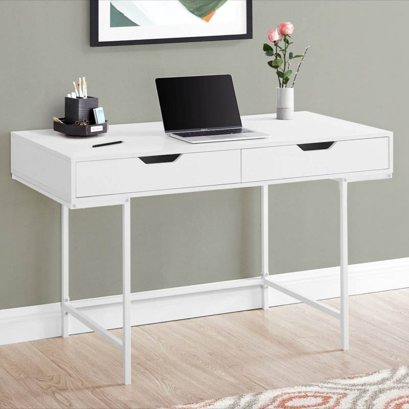 Computer Desk, Home Office, Laptop, Storage Drawers, 48"L, Work, Laminate, White Metal, Contemporary, Modern (Desk), White