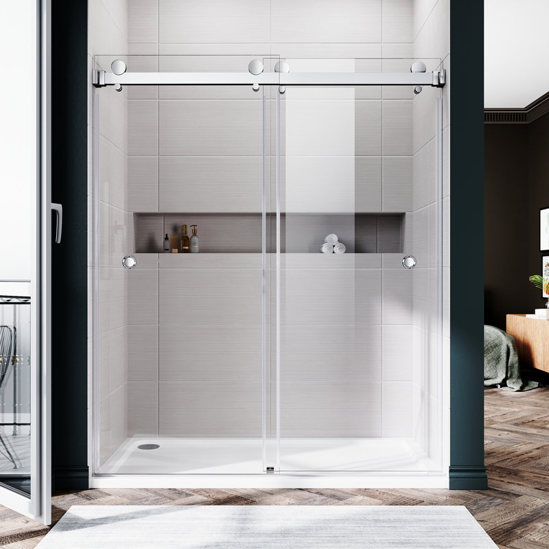 Royal 56 to 60 in. x 72 in. H Frameless  Double Sliding Shower Door with Two Finger Pulls in Chrome and 3/8 in. (10mm) Clear Glass
