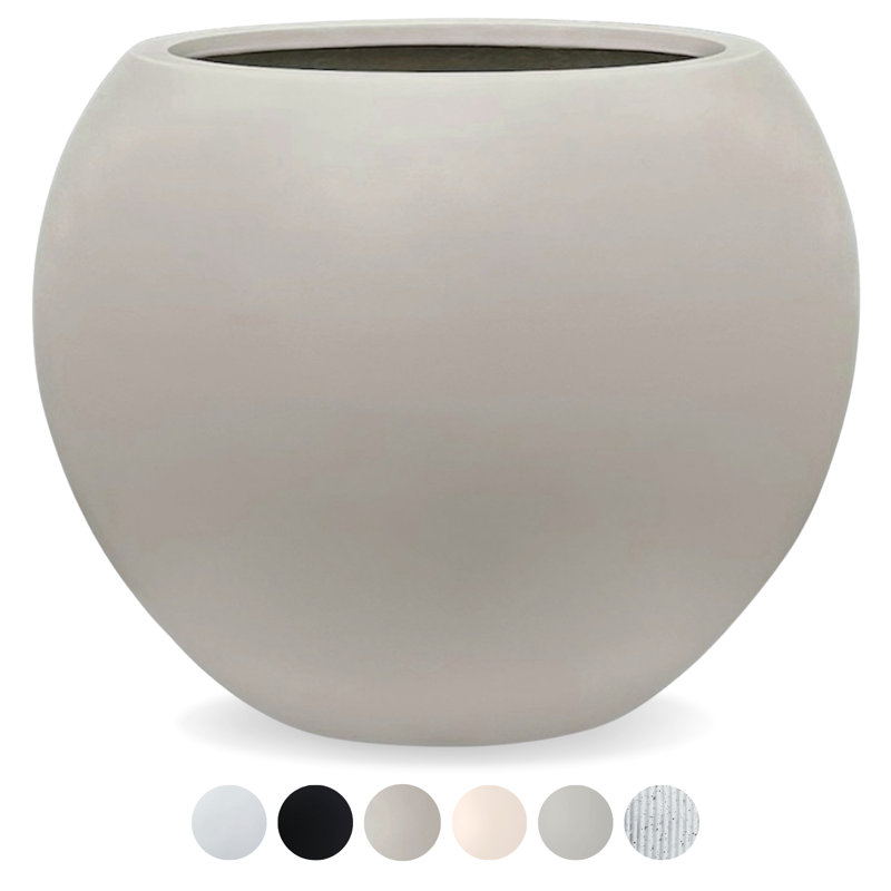 Kute Nest Indoor/Outdoor Fiberstone Globo Ball Planter - Ethereal Mood 20"D (Opening 13.5"), Taupe, 16" H x 20" W x 20" D