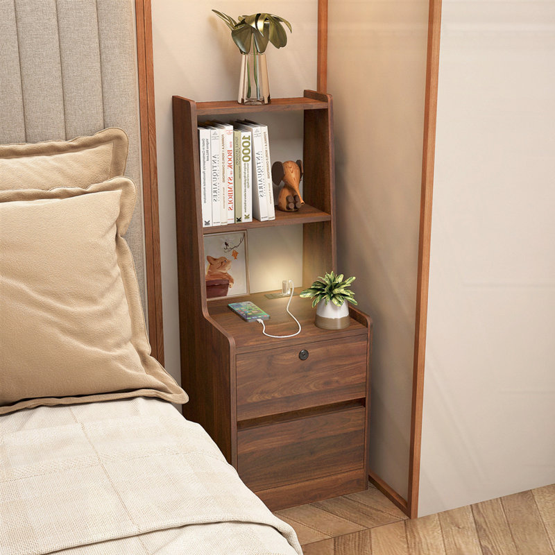 Prime Prime Bedside Companion: Table de chevet avec station de charge, Bois