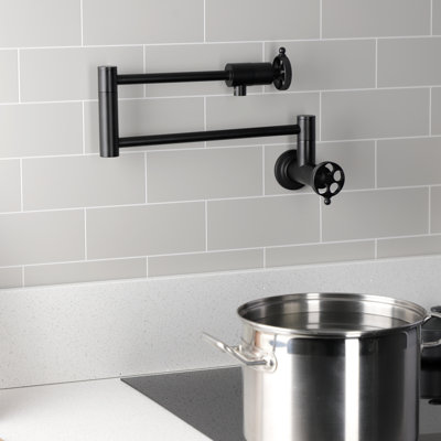 Kingston Brass Webb Two-Handle 1-Hole Wall Mount Pot Filler Faucet with Knurled Handle