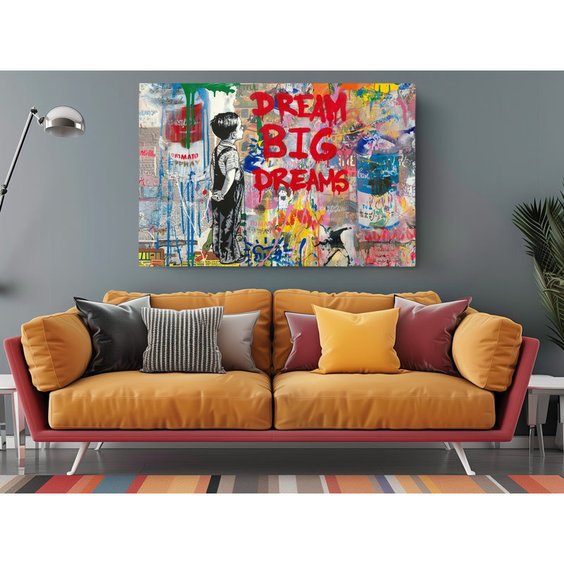 Banksy Dream Big Dreams Graffiti Canvas Print, 40" H X 60" W