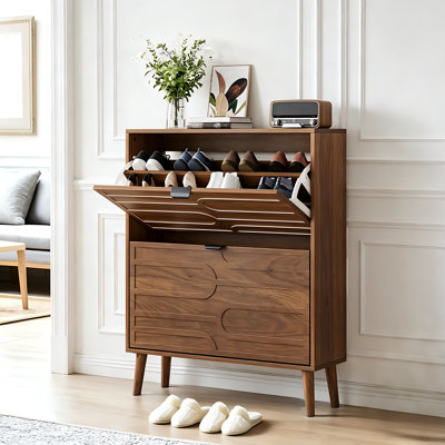 Shoe Cabinet Storage, 31.5" Medieval Modern Shoe Cabinet, Freestanding With 2 Flip Drawers For Corridor & Entrance