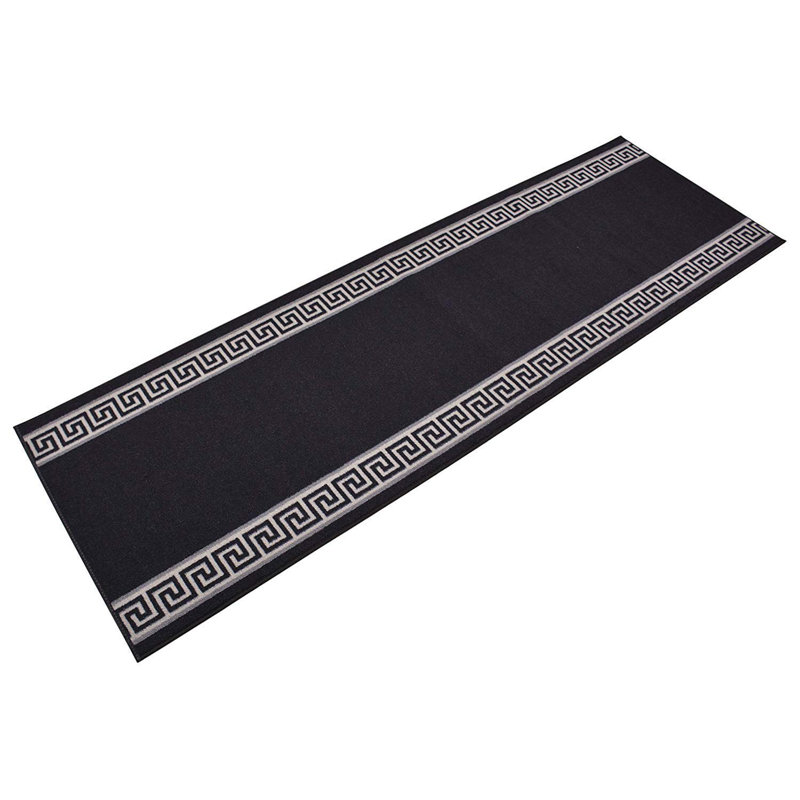 Custom Size Runner Rug Greek Key Border Black Low Pile Slip Resistant Runner Rugs by Feet, Runner 2'8" x 6'