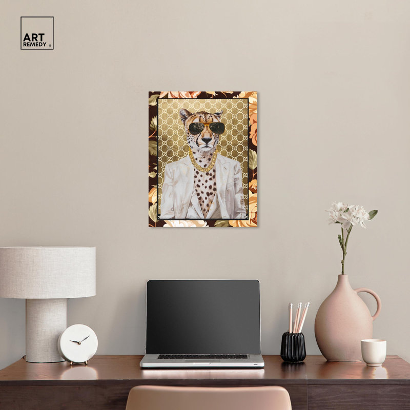 Art mural classique sur toile avec guépard, Toile tendue, H 20 po x l 16 po
