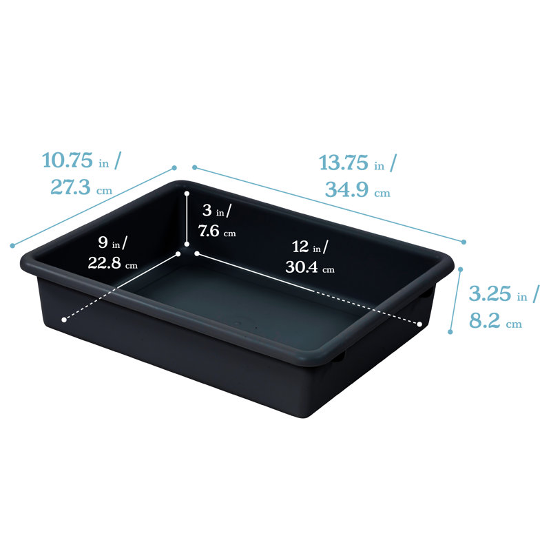 ECR4Kids Letter Size Plastic Tray Organizer with Lids, Small, Storage Bins, 10-Piece, Black, 13.75" L x 10.75" W x 3.25" H