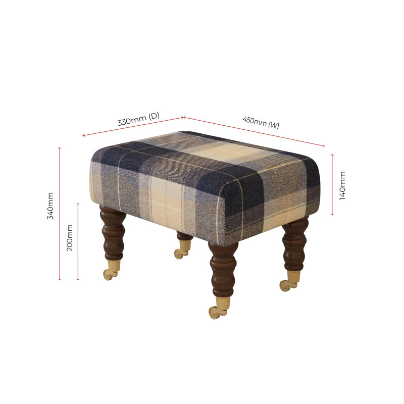 Tartan Material Large Footstools Wood Caster Leg - Tartan, Mahogany, Navy Blue
