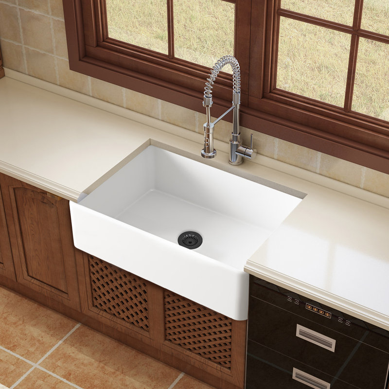 Farmhouse Single Basin Kitchen Sink, White, 10" H x 36" L x 18"