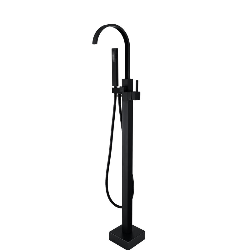 Metal Freestanding Tub Faucet With Hand Shower, Sleek Black Design Bathtub Corrosion