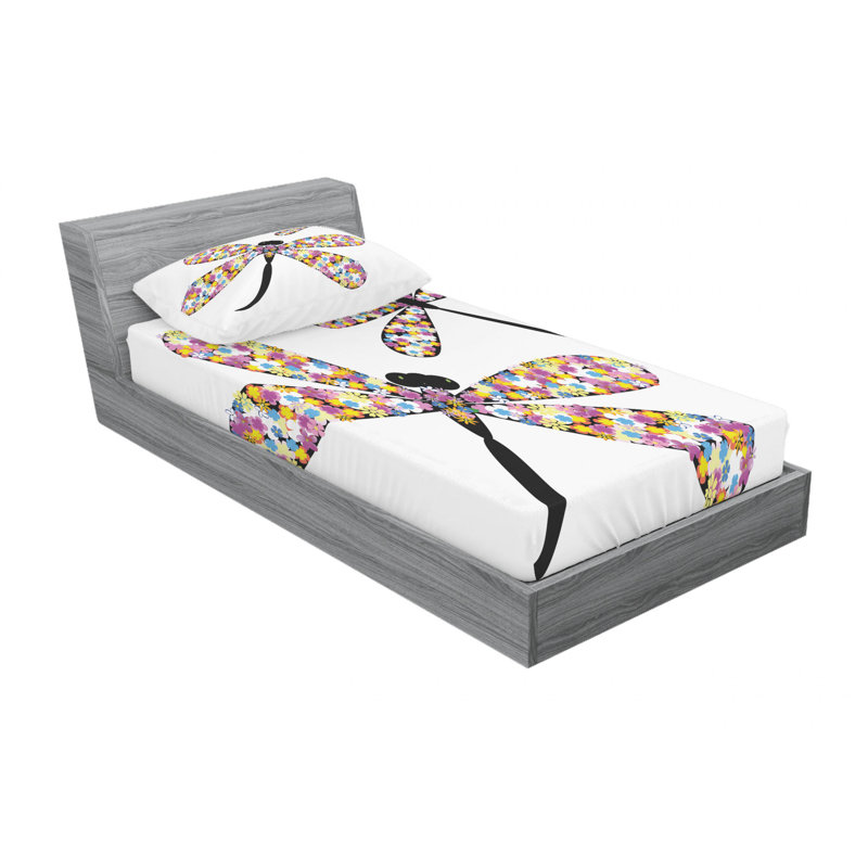 Ensemble de draps papillons et libellules, Ensemble de draps pour lit simple avec drap-housse