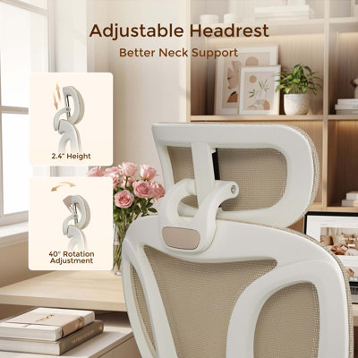 Ergonomic Mesh Task Chair, High Back Office Chair with 3-Level Recline Lock, Task Chair with Adjustable Headrest & Armrest & Backrest, Lumbar Support, and Retractable Footstool