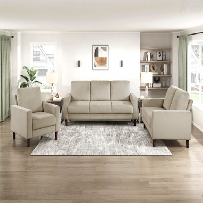 Ensemble de canapé 3 pièces Taupe Corduroy - canapé, causeuse, chaise, coussin confortable, structure en bois massif