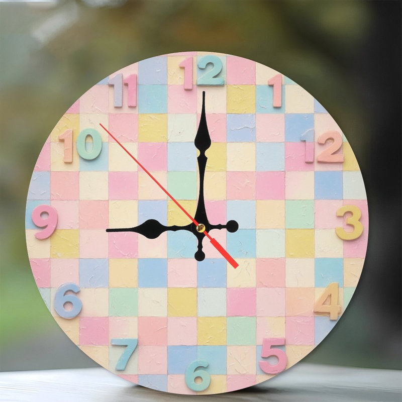 Clock Numbers On Pastel Checkerboard