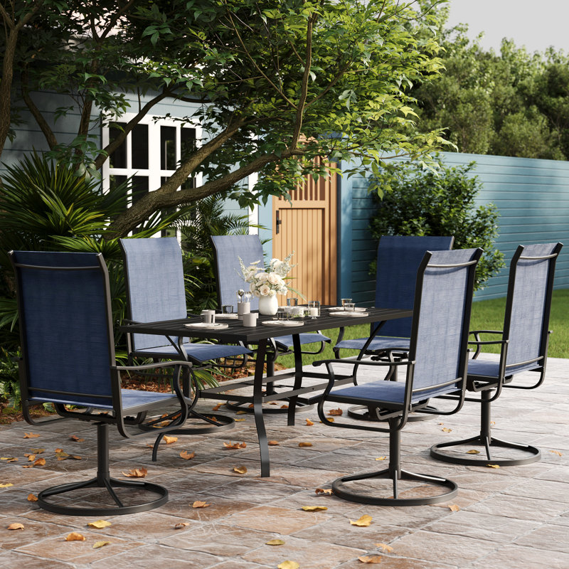 7-Piece Iron Outdoor Dining Set, Navy Blue
