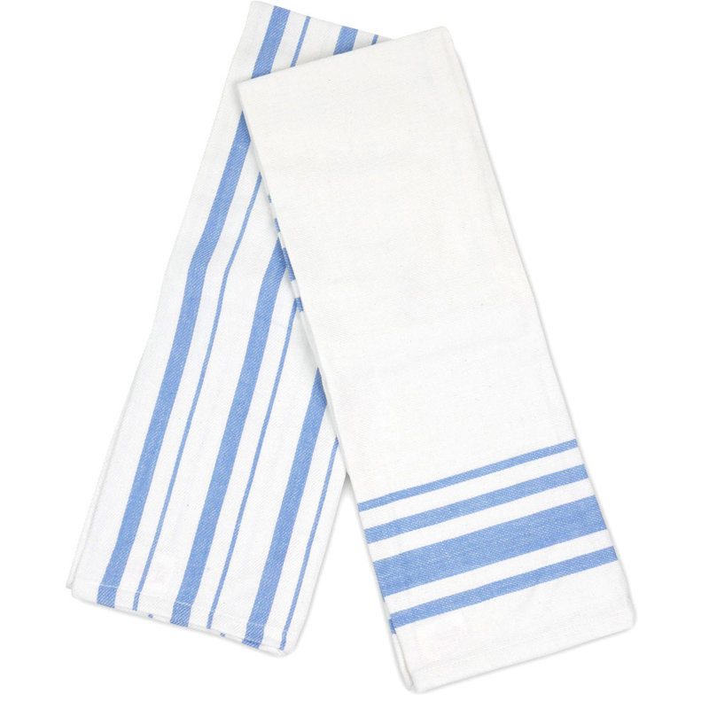 Cotton Stripe Embroidered Tea Towel Kitchen Towel, Blue
