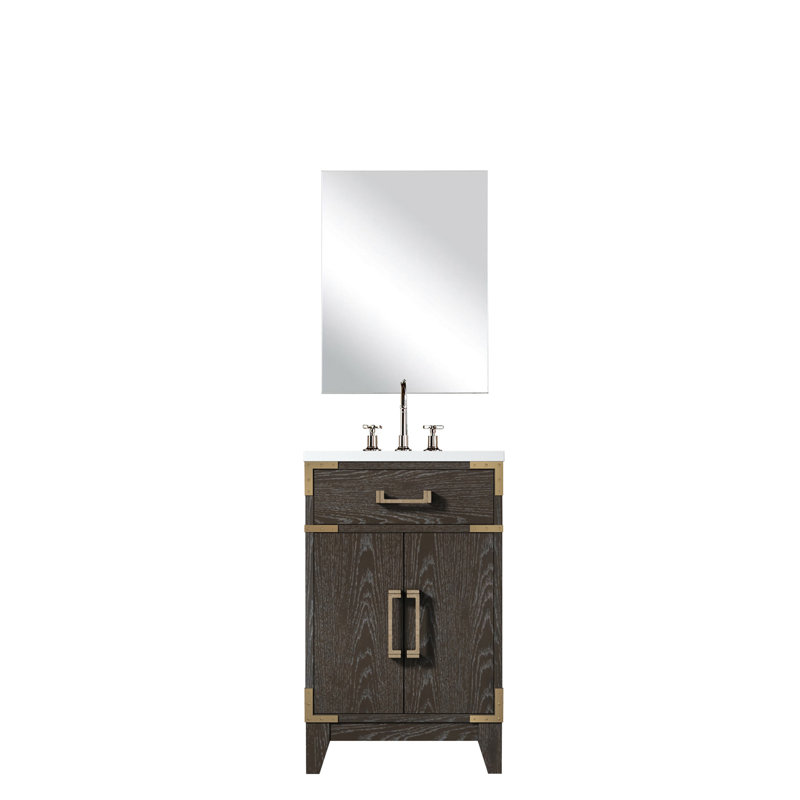 Ensemble de meuble-lavabo simple en chêne brun avec surface en acrylique scellée et miroir en H 24 po, Chêne brun