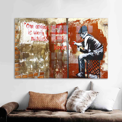 Banksy-Inspired Original Thought Graffiti Art on Glass for Home and Office Wall Decor
