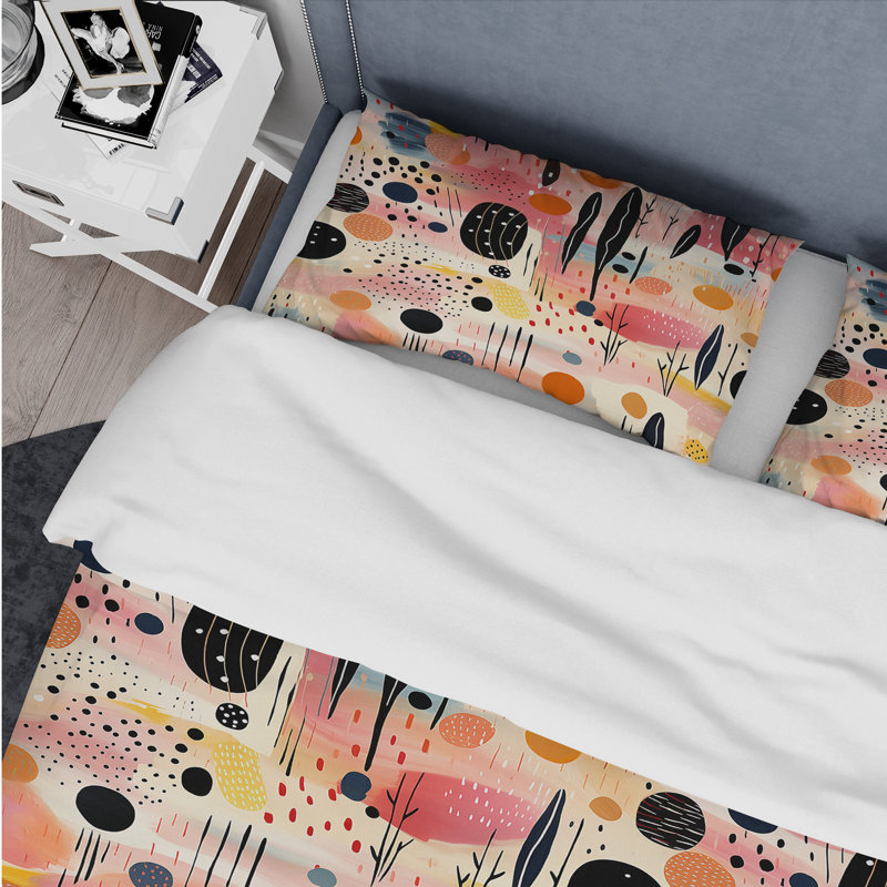 Pink And Beige Strokes Harmony I Abstract Duvet Cover, King Duvet Cover + 2 King Shams