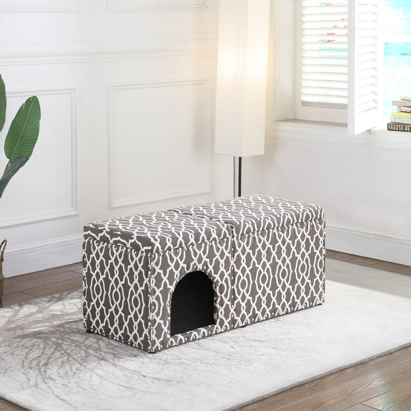 Rademacher Polyester Upholstered Storage Bench, Light Gray