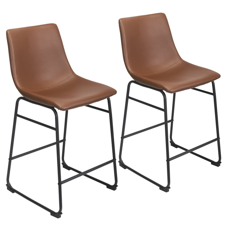 Madbury Upholstered Counter Stool with Metal Frame, Brown