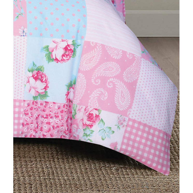 Wilbur Patchwork Duvet Cover Set with Pillowcases, Super King - 2 Standard Pillowcases, Pink