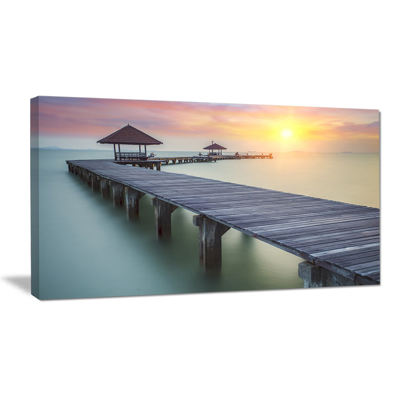Wooden Sea Bridge and Sunset Canvas Print in Blue, 40" x 20"
