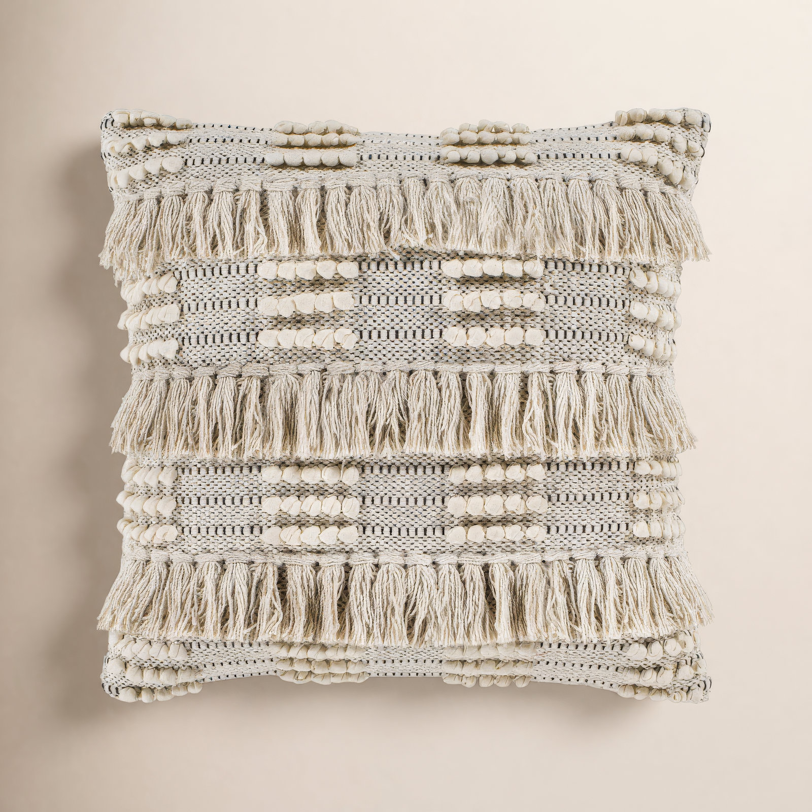 Venora Fringed Cotton Throw Pillow, 22" x 22", Polyester/Polyfill