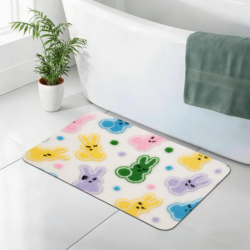 Tapis de bain Pastel Bunny Marshmallow, antidérapant, pour salle de bain et cuisine, 32 po x 20 po