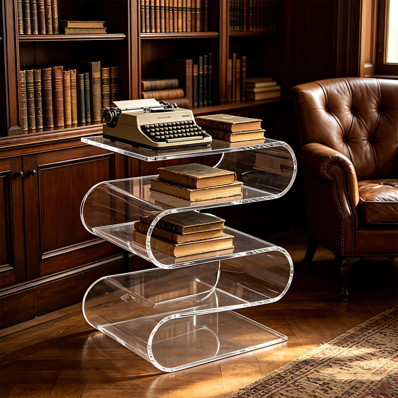 3-Tier S-Shaped Clear Acrylic Magazine Rack, Modern Side Table & Nightstand For Living Room & Bedroom，Clear, Clear