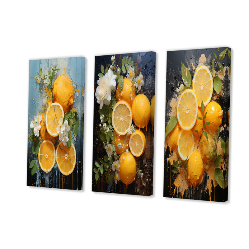 Jaune et jaune Yin Yang Lemon - fruits, ensemble de 4 reproductions d'art mural, Toile tendue, H 32 po x l 48 po