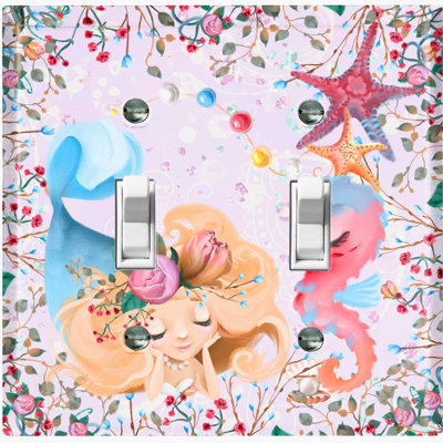 Plaque murale d'interrupteur à bascule à 2 bandes Beautiful Mermaid Ocean Flower Pastel