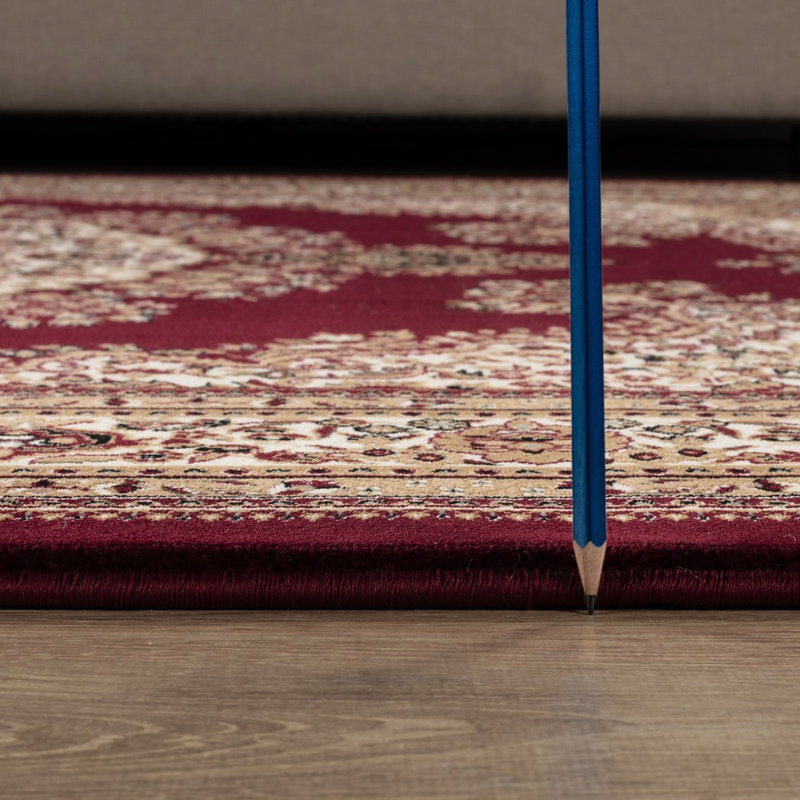 Tapis rouge, rectangulaire, fabriqué à la machine, médaillon, 2 pi X 3 pi., Majestic Central Design, envers en jute, animal de compagnie 24 po Large, 36 profond et sécuritaire, teinture